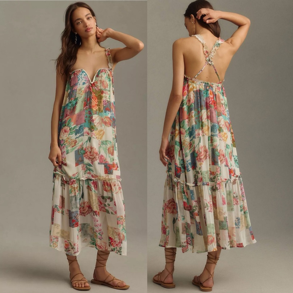 NWT By Anthropologie Chiffon Shift Midi Dress SP but large fitting